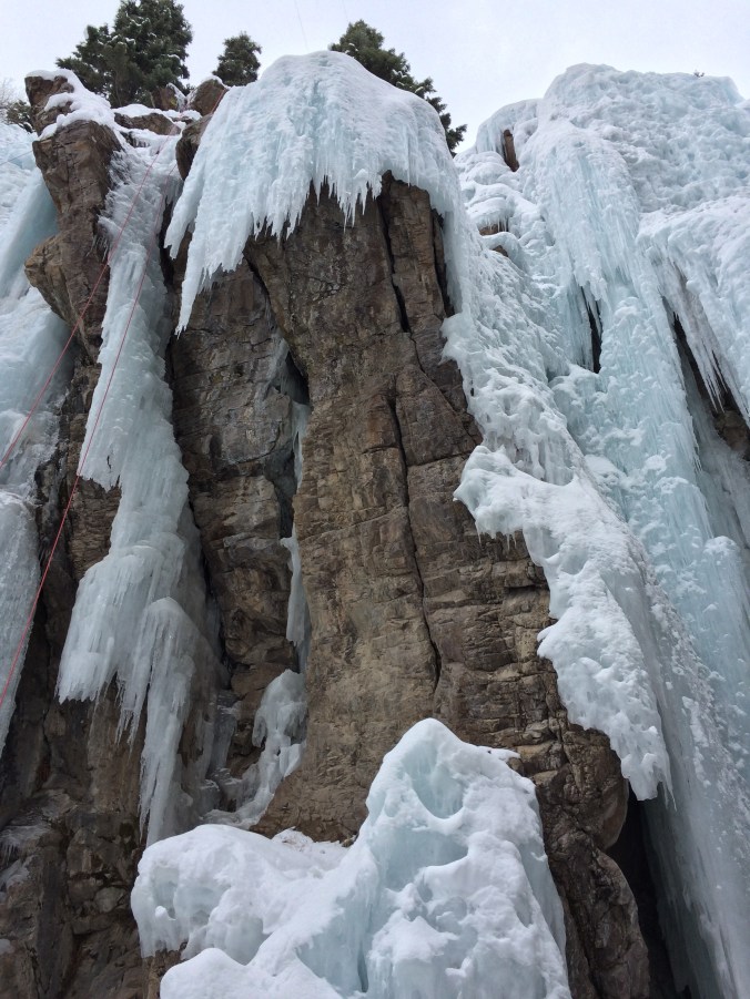 The line follows the inside corner, with the ice on the left and the rock on the right side