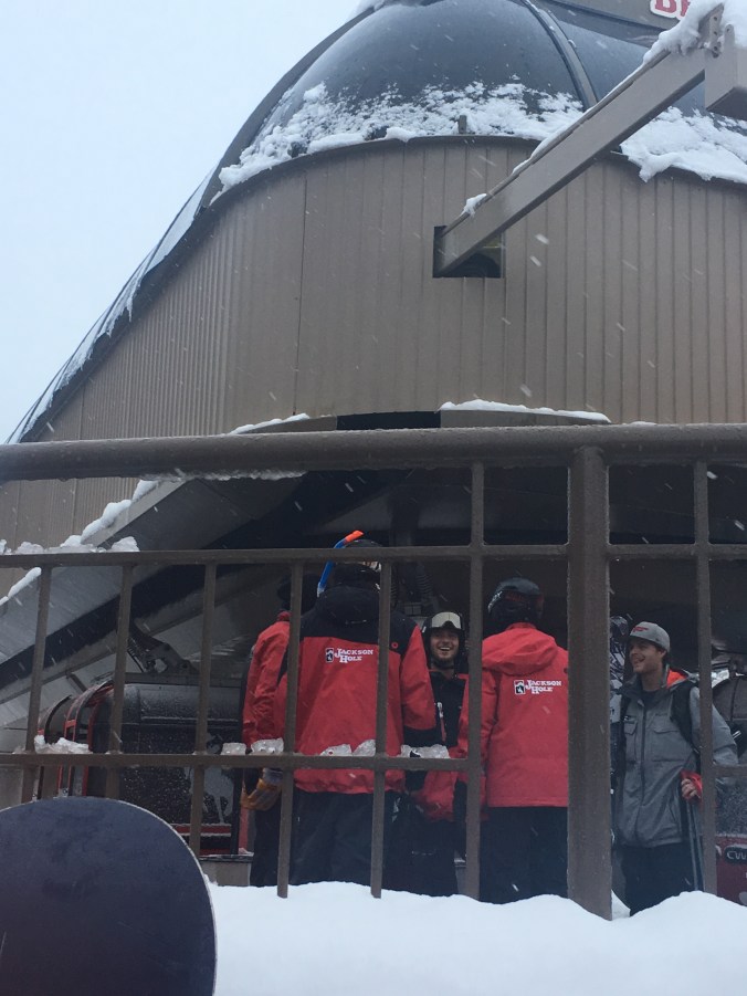 Ski patrol wearing a snorkel