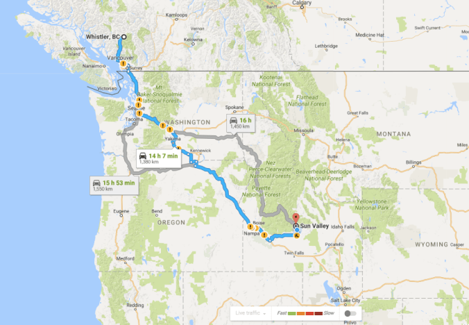 Monday's drive from Whistler, BC to Sun Valley, ID (well, Hailey, ID)
