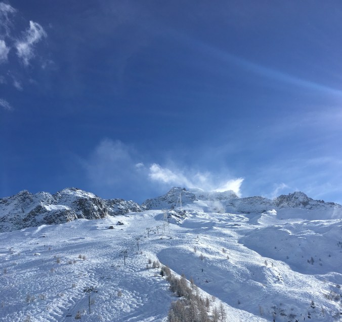 Looking up Grands Montets from the lunch deck